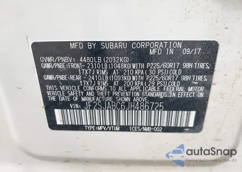 2018 Subaru Forester 2.5I из США, поврежденный, VIN JF2SJABC6JH486725